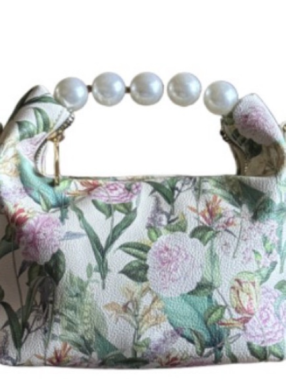 Betsey Johnson Floral Pearl-Handle Crossbody in Pink, Green & White - Picture 4 of 11